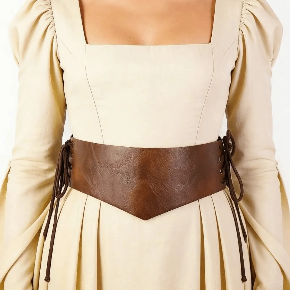 

Модный кожаный пояс-корсет в европейском стиле, регулируемый, на завязках, широкий, для костюмов в средневековом стиле