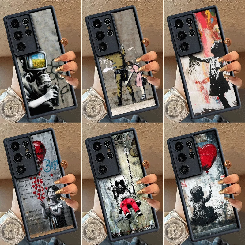 B-Banksys Art Graffiti Artist Shockproof Phone Case For Samsung Galaxy S23 S24 S25 S26 Ultra S21 FE S20 Plus 5G Silicone Cover