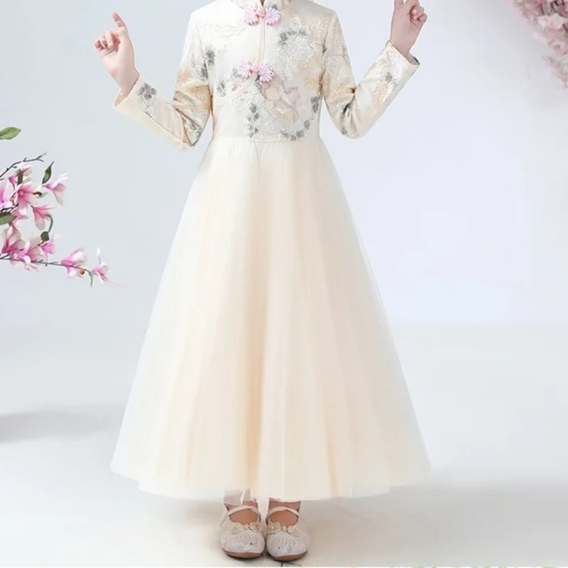 Children's Hanfu Dress for Girls, Autumn and Winter Style, New Traditional Costume with Fleece Lining, Thickened Set, Ancient Ch