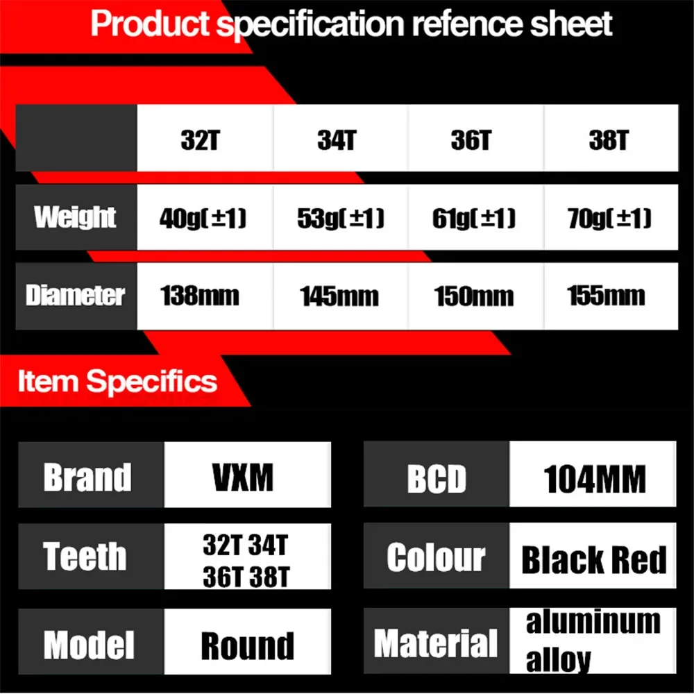 VXM-MTB Bicycle Round Sprocket, 104BCD, 32T, 34T, 36T, 38T, Star Ring, MTB, Ultra Light, Narrow Width, oval BIKE Accessories