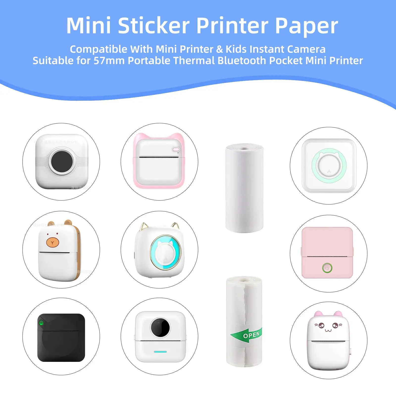 10 Rolls Mini Thermal Printer Sticker Paper,Photo Printer Thermal Paper Rolls Instant Camera Refill Paper, Mini Printer Sticker