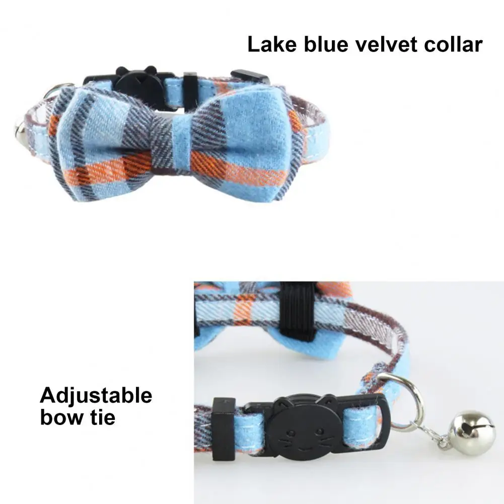 High Fabric Pet Collar Plaid Check Cat Collar with Bowtie Bell Retro British Style Pet Neckerchief for Small Dogs for Cats