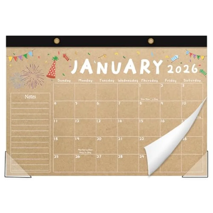 

Настольный календарь-планировщик на 18 месяцев (январь 2026 г. - июнь 2027 г.), 17 x 12 дюймов, из плотной бумаги, с защитой углов, с веревкой для подвешивания, идеальный для настенного и настольного использования.