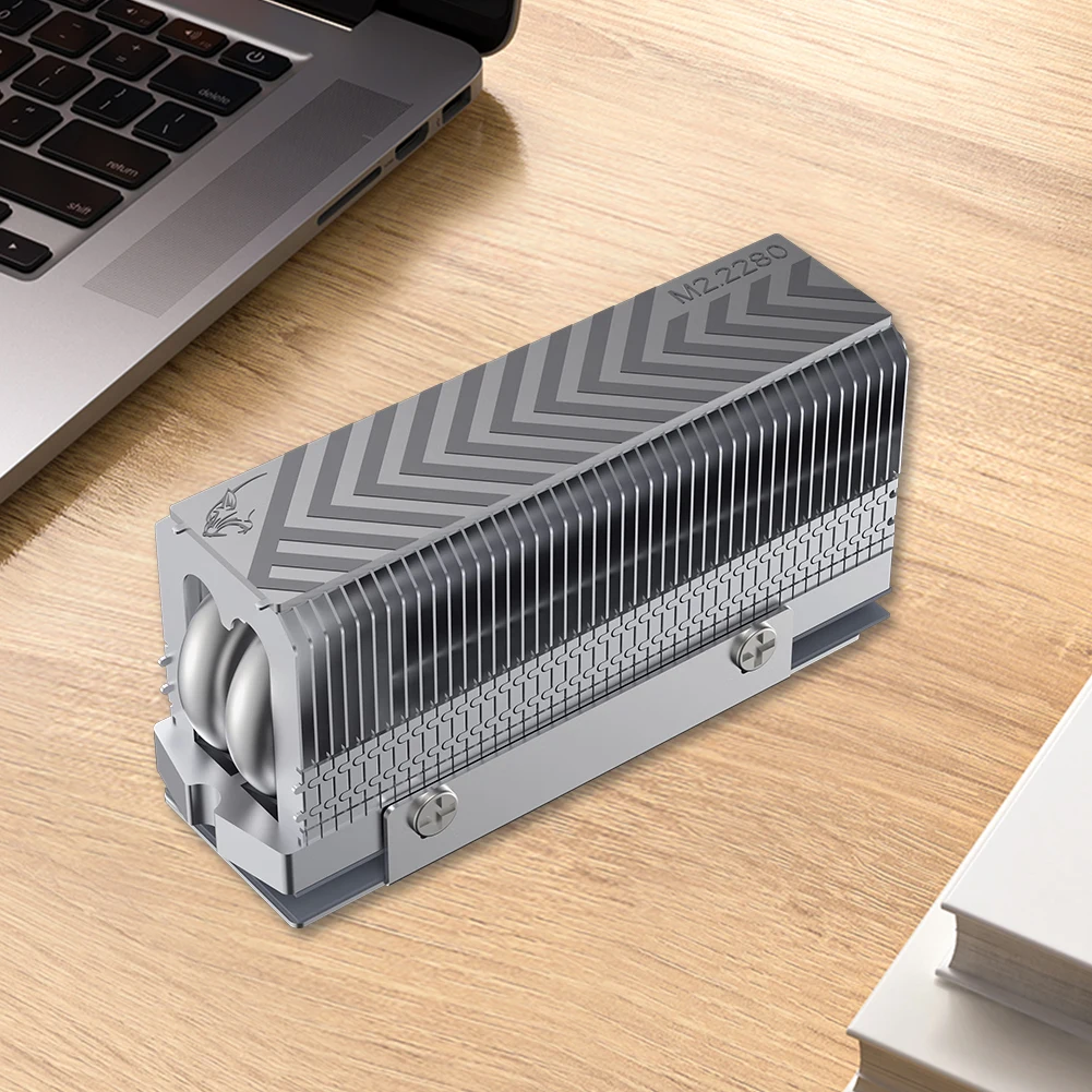 Radiator dysku SSD M.2 2280, radiator do dysku półprzewodnikowego, 2x AGHP Heat Pipe, lutowanie reflow z podkładką termoprzewodzącą.