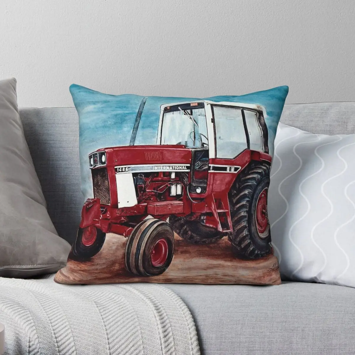 1486 International Tractor Square Pillowcase Polyester Linen Velvet Printed Zip Decorative Pillow Case Home Cushion Cover