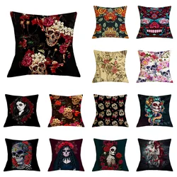 Undead Flower Skeleton Print Pattern Cushion Cover for Home Living Room Sofa Decoration Square Pillow