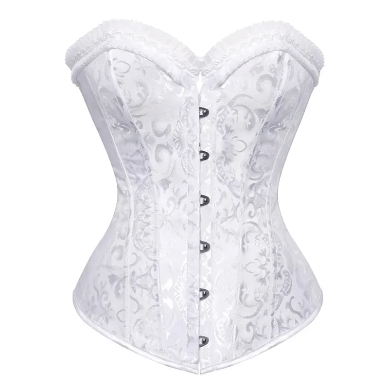 Women Lace Up White Corsets Top Sexy Jacquard Floral Boned Corset Gothic Overbust Body Shaper Lingerie Vintage Plus Size Bustier