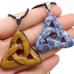 1Pc Natural Crystal Irish Celtic Trinity Knot Hollow Pendant Necklace Agate Gemstone Triangle Shape Jewelry