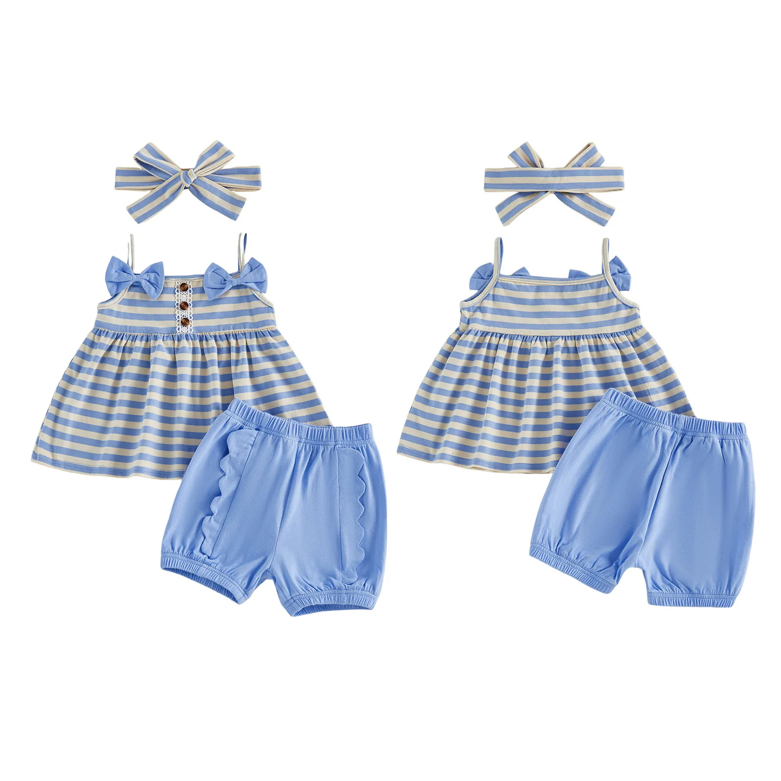 

Летний комплект одежды для маленьких девочек из 3 предметов: хлопковый топ без рукавов в полоску + шорты-фонарики + повязка на голову