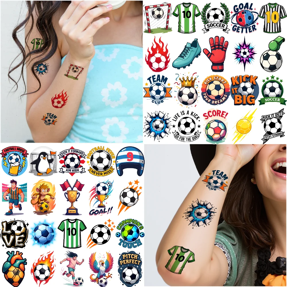 

54pcs Temporary Tattoo Football Stickers Waterproof Long-lasting Body Stickers Soccer Stickers Cartoon For Women Arms