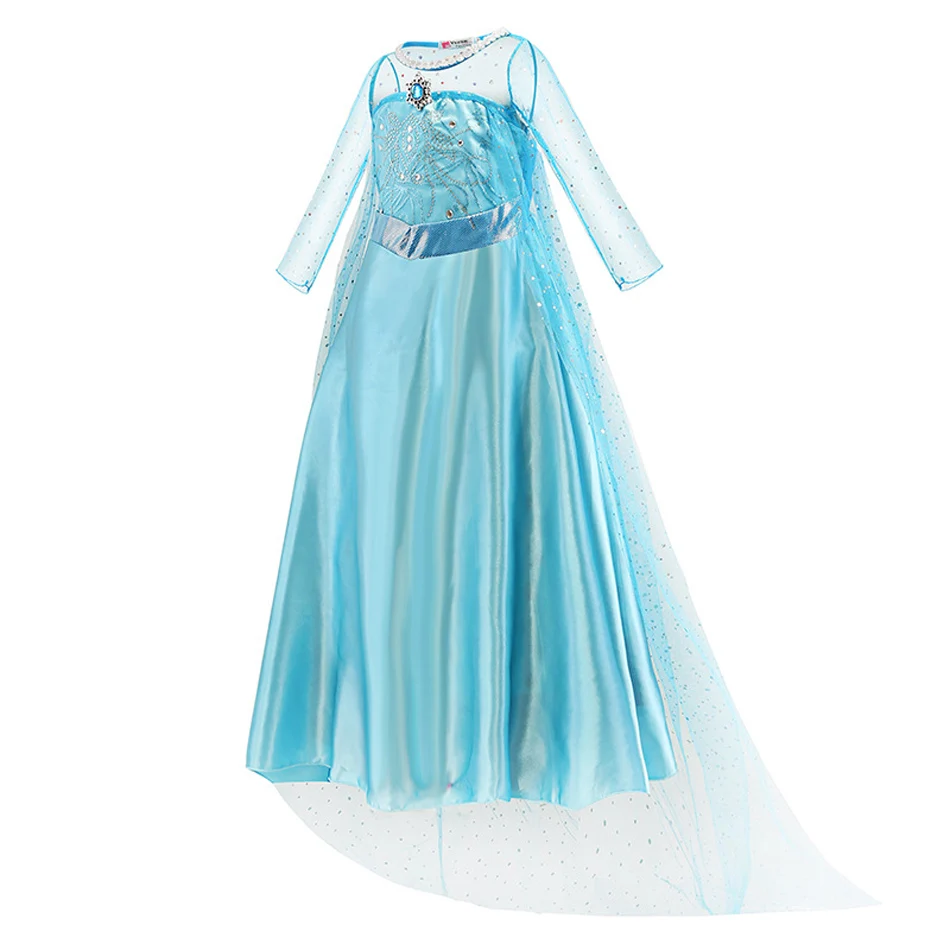 Elsa Prinzessinnenkleid für Mädchen mit glitzerndem Tüllumhang, transparenten langen Ärmeln und Strasssteinen, Kinderkostüm für Halloween, Geburtstagsfeier, 3-10 Jahre – Detail 4