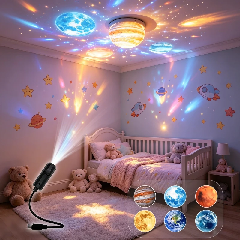 USB Projector Light Halloween Moon Lamp Christmas Holiday Night Light Rotatable Scenes Projector for Wall Ceiling Decor Lighting