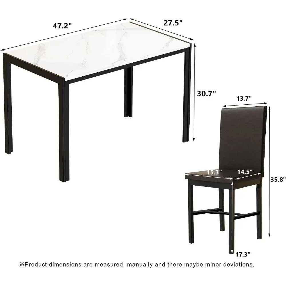 مجموعة طاولة رخامية من الجلد الصناعي مع كراسي بإطار معدني لغرفة الطعام والمطبخ وزاوية الإفطار