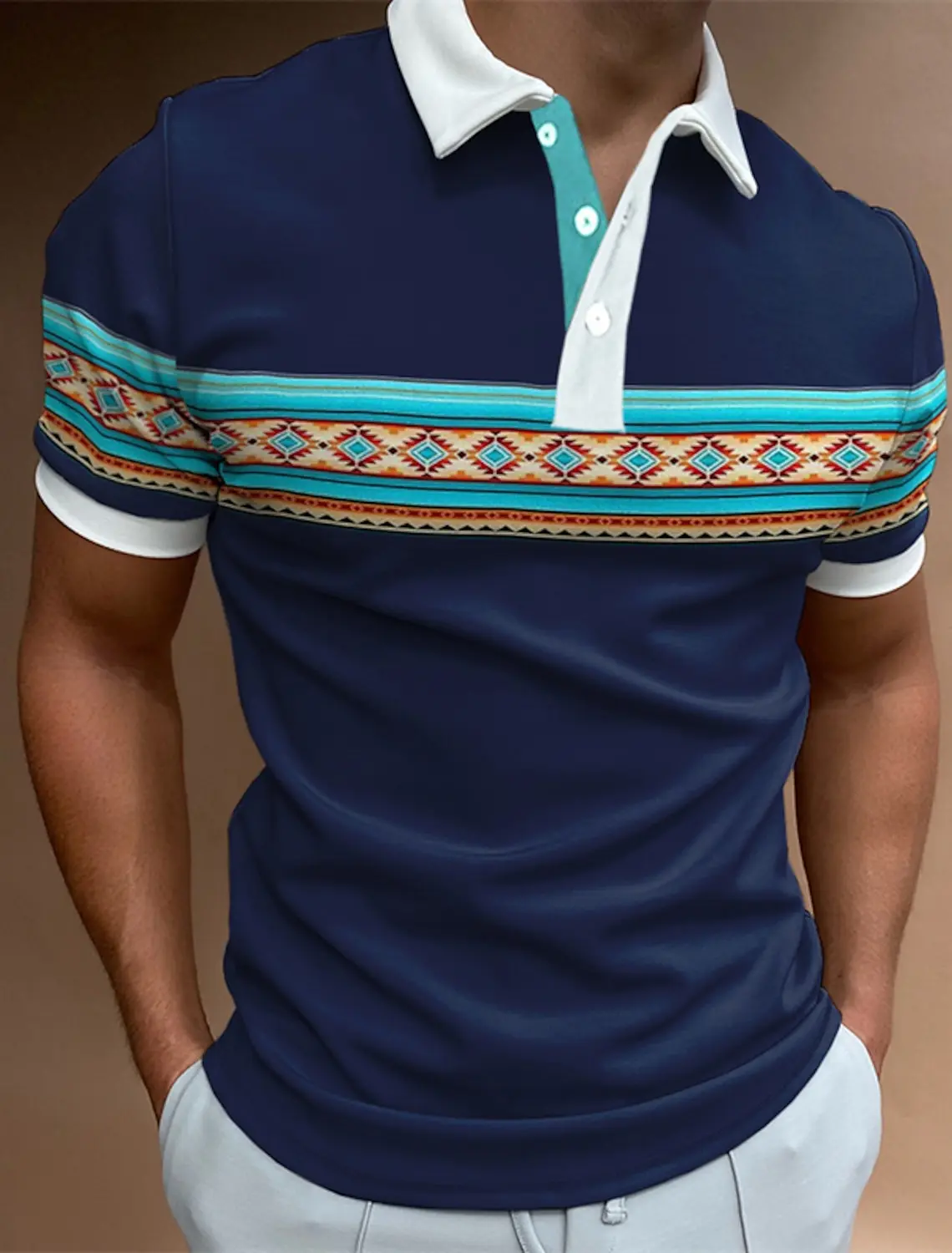 Striped Men\'s Business Casual 3D Polo Shirt Street Polyester Short Sleeve Turndown Polo Shirts Micro-elastic Lapel Polo Summer