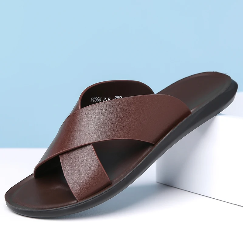 

Summer Fashion Men Beach Sandals Men Casual Comfortable Anti-slip Business Brand One-shoulder Sandals Sizes 38-48 Men Slipper