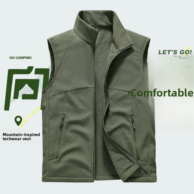 2026 Spring/Summer New Style Pullover Jacket for Men, Soft Shell Coat, Sleeveless Outdoor Fishing Blazer, Men's Coat