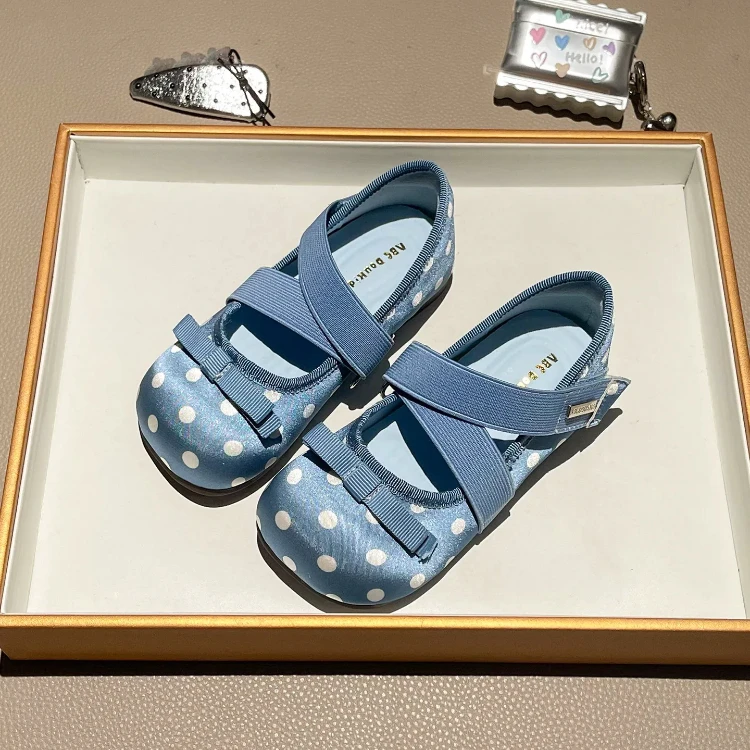 Toddler Girls Polka Dot Mary Jane Shoes, Double Strap with Bow, Non Slip Soft Sole, Cute Dress Shoes for Party Daily Wear
