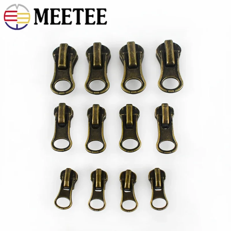 Meetee 10Pcs 3# 5# 8# Retro Bronze Zipper Slider for Metal Zippers Bag Jacket Zip Head DIY Clothes Sliders Puller Repair Fitting