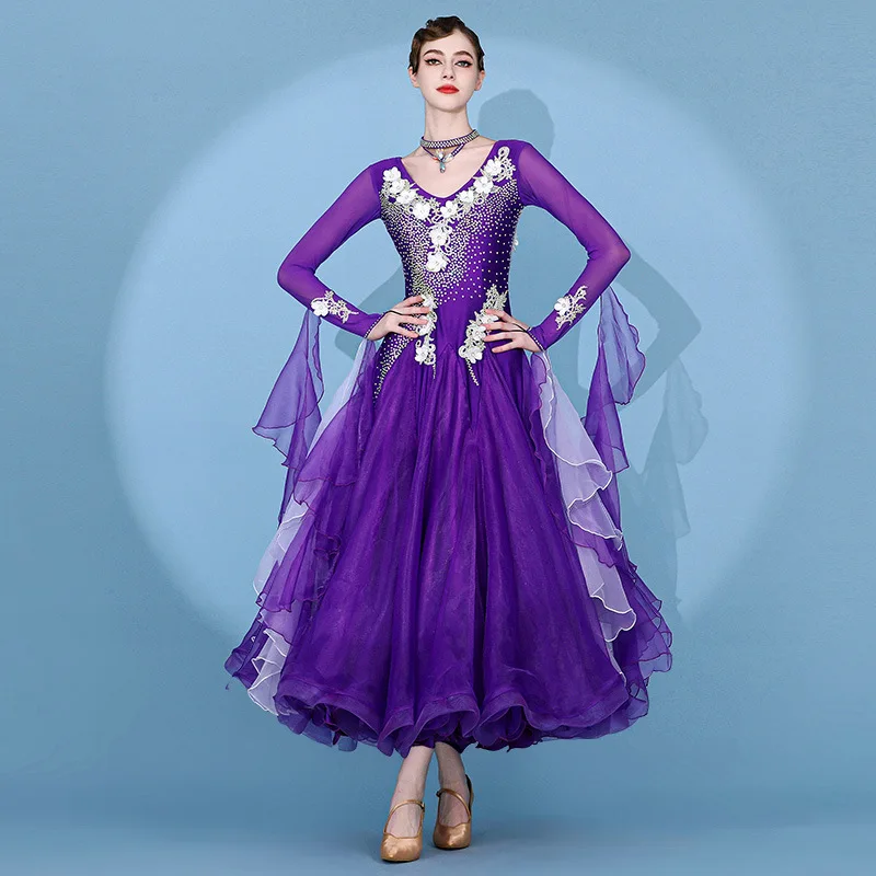 

High Quality Women Adult Long Dance Wear Eternal Garden Purple Costumes custom Ballroom Dancing Dress