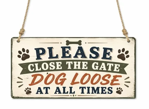 1x Please Close The Gate Dog Loose Outdoor Metal Hanging Sign/Plaque Gift cpt103 --Tin Sign