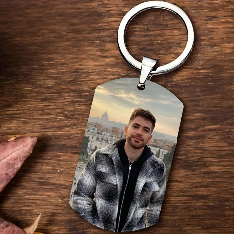 Custom 1/2 Photo 2-sided Keychain Personalized Dog Tag DIY Picture Keyring Couple Anniversary Birthday Gift Pendant for Him Her view 6