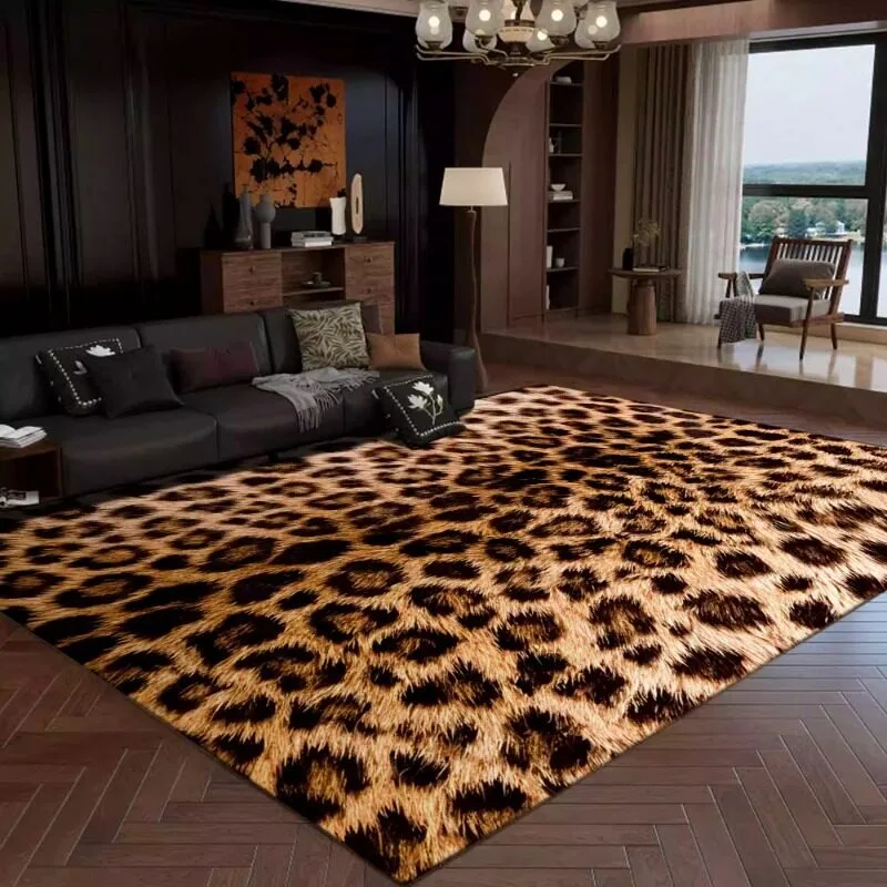 Rug for Living Room Anti-slip Stain-resistant Floor Mat Comfortable Loop Pile TPR Carpet Large Size Retro Leopard Print Carpets