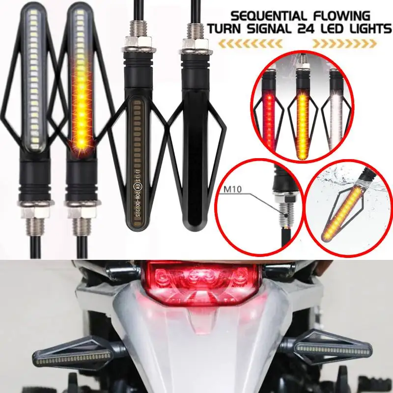 Motorcycle Turn Signals Lights Built Relay Flasher Motorcycle 24LED Flowing Water Blinker 12V 10mm Moto Indicator Turn Signal