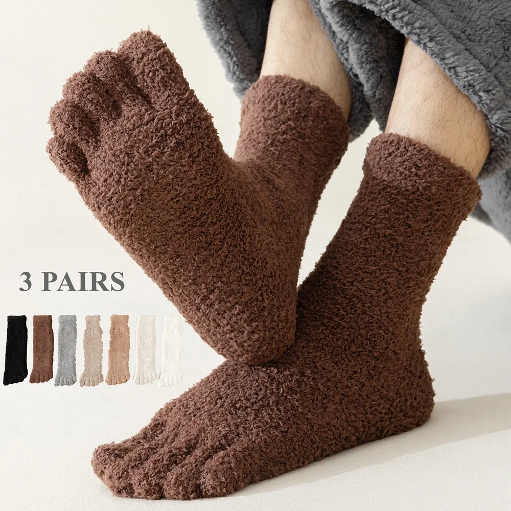 

3 Pairs Coral Fleece Socks Women Thick Warm Winter Toe Socks with Separate Fingers Fluffy Thermal Five Finger Socks