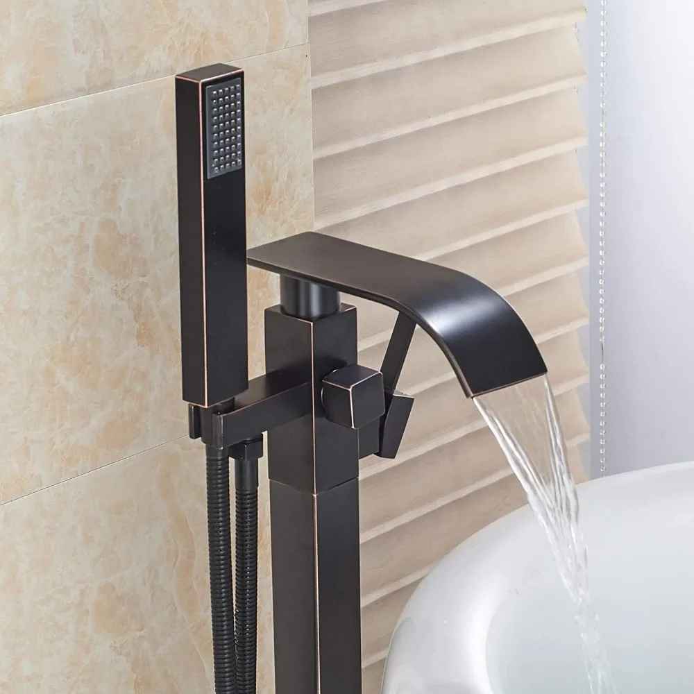 Barthroom Tub Filler Faucet Floor Mounted Bathtub Shower Faucet Waterfall Spout Free Standing Tub Mixer Tap