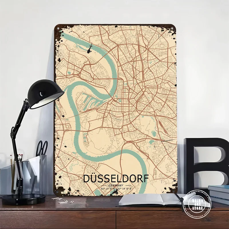 ديزيلدورف خمر خريطة تين تسجيل ملصق معدني غرفة نوم الديكور الألعاب تخصيص علامات معدنية لجدار الفن الديكور رجل الكهف