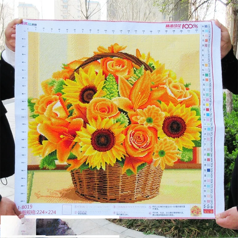 

Handmade Cross Stitching Artwork Miniature Restaurant Living Room Pure Handmade Embroidery New Model Sunflower Basket Design