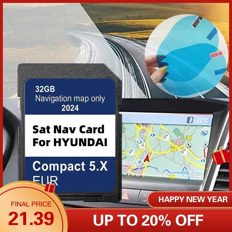 Compact 5.X Sat Nav for Hyundai i10/i20/i30/i40/Kona/Santa/Tucson Vehicle 2024 GEN5 Navigation 32GB SD Card Software Accessories