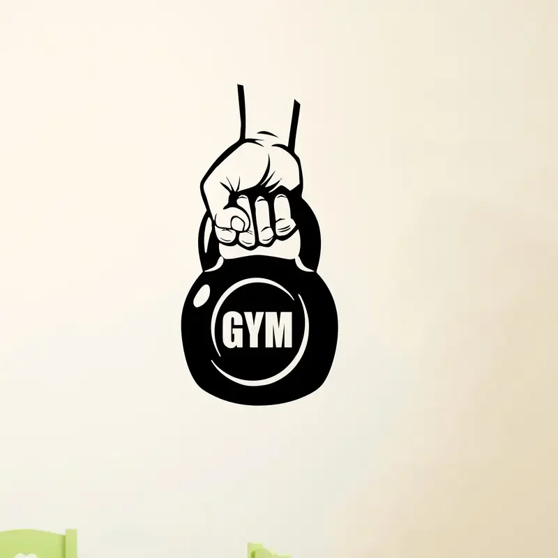 Gym Wall Decal Sticker - Kettlebell & Dumbbell Motivational Workout Design, Self-Adhesive Vinyl Fitness Decor for Home Gym, Bedr