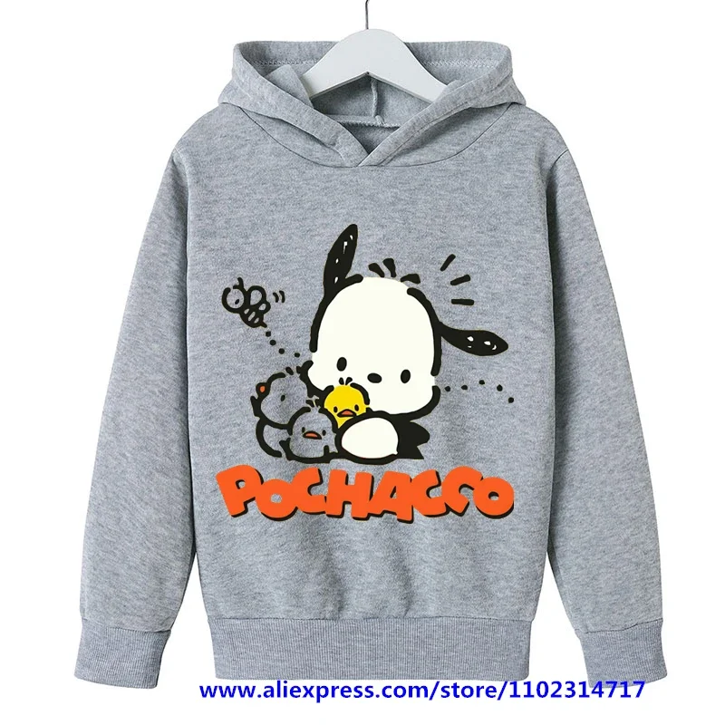 Pochacco Hoodie Kids Clothes Girls Clothing Boys Long Sleeve Kawaii Sweatshirts Spring Autumn Sanrio Sweater Cartoon Casual