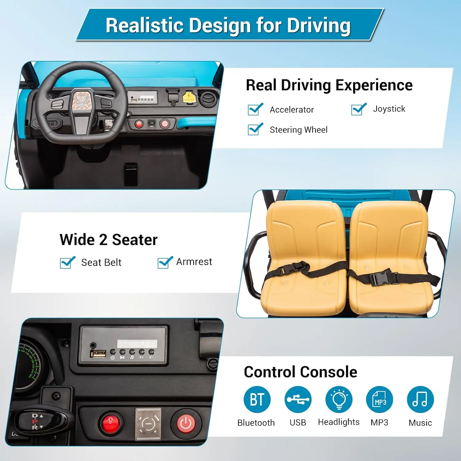 24V 2-Seater Ride on Dump Truck Kids Ride on Car Toys w/Remote Control LED Lights and Music 4WD Electric Vehicle for Boys Girls