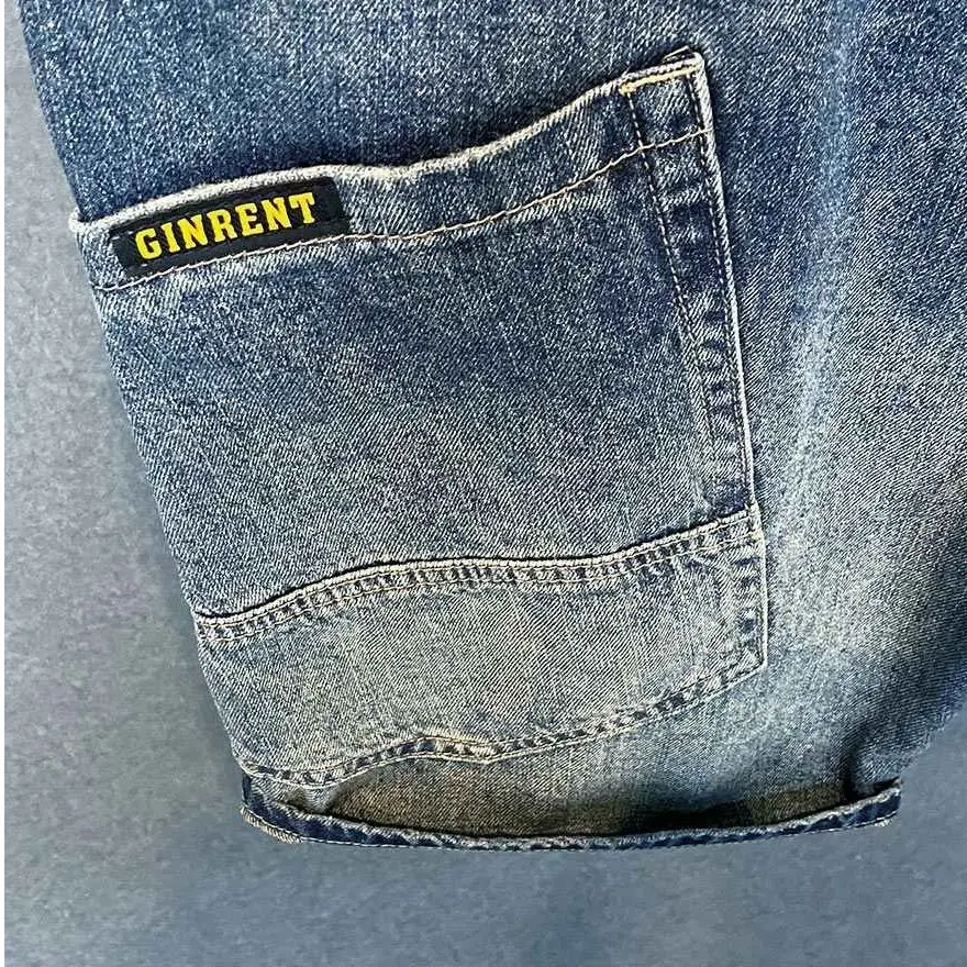 الصيف الرجال عارضة الدنيم السراويل العلامة التجارية جيوب فضفاضة السراويل المستقيمة العصرية خمر الشارع الشهير صديقها البضائع غسلها السراويل