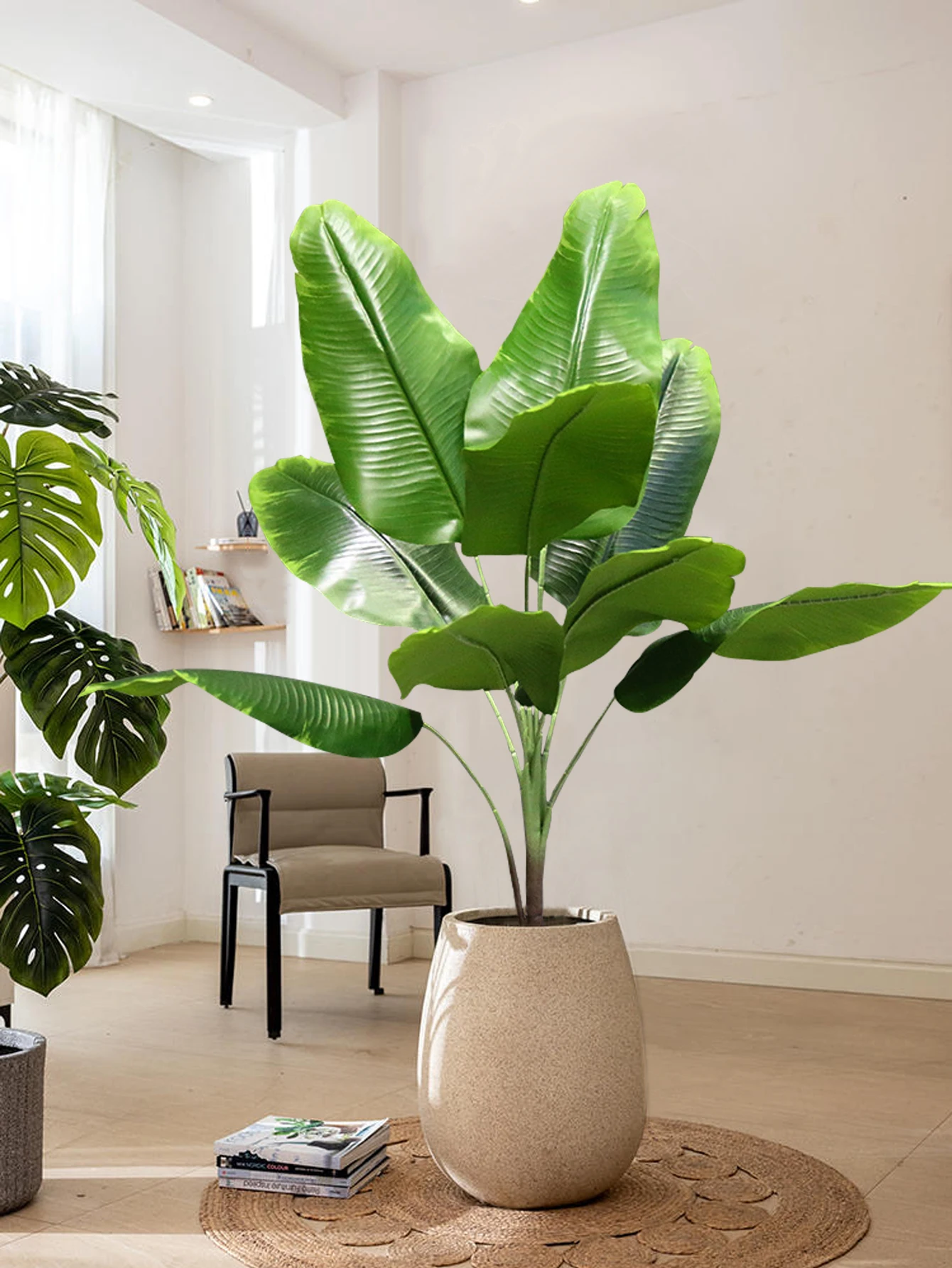 78cm/70cm Large Artificial Banana Plants Tropical Fake Monstera Leaves Bird of Paradis Plastic Palm Plants for Home Garden Decor