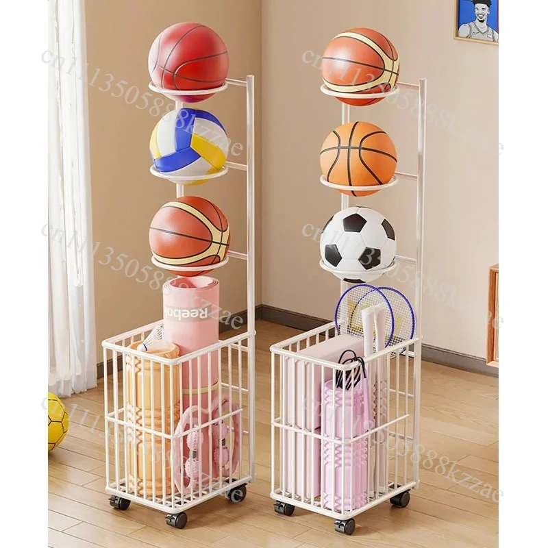 Freestanding Ball Storage Rack With Baskets Sports Equipment Organizer For Indoor Outdoor Volleyball Football Basketball Use