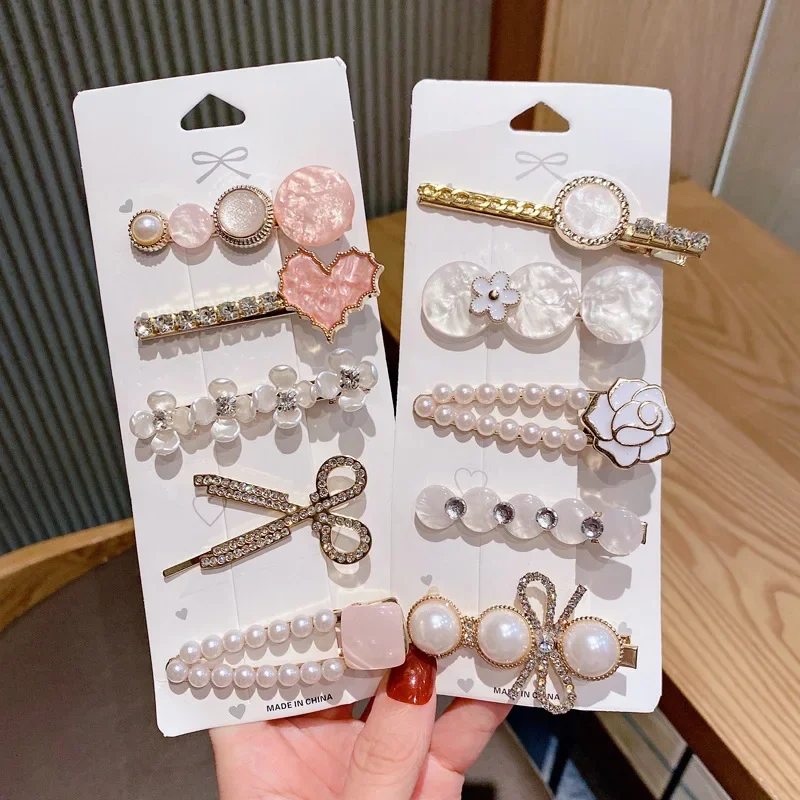 

5/6pcs Girls Pearls Hair Side Clips Sweet Fashion Geometric Flower Barrettes Girls Bangs Hairpins Headwear Hair Accessories New