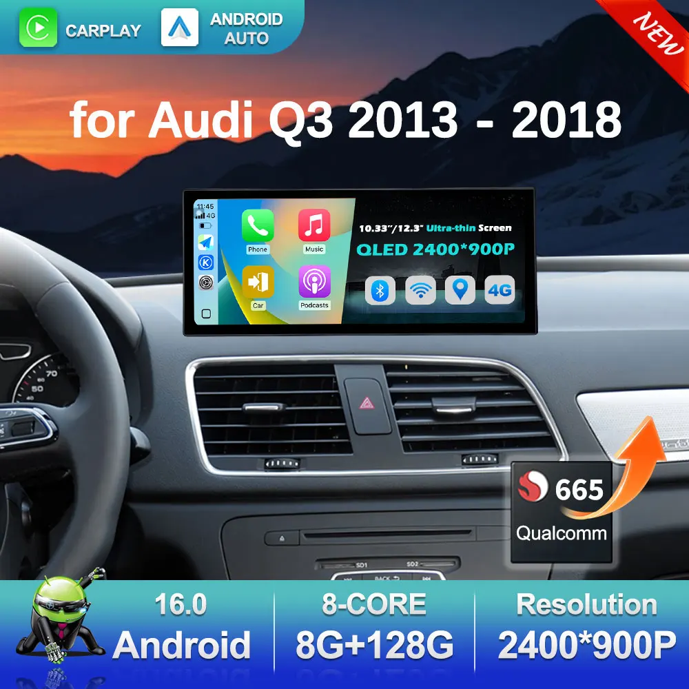 

Wireless Carplay 4G Android 16 for Audi Q3 2013 - 2018 GPS Navigation Car Video Multimedia Player WiFi BT DSP Stereo Auto Tools
