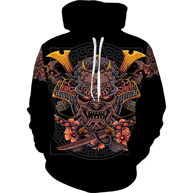 Men's Vintage Japanese Samurai Graphic Hoodies Autumn Winter Outdoor Street Casual Long Sleeve Tops Retro Harajuku Style Clothes