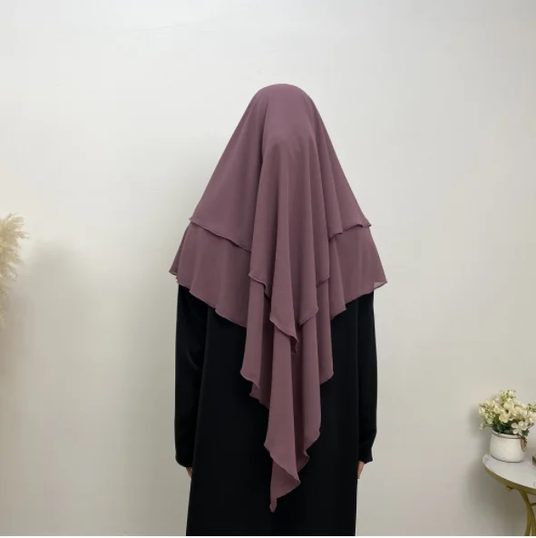 

Hijabs Two Layers Long Khimar Muslim Women Headcover Headscarf Niqab Dubai Turkish Islamic Clothing Ramadan Eid Headdress