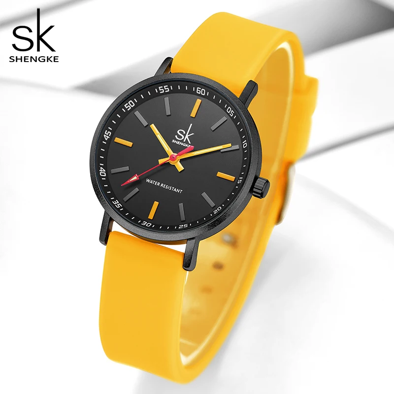 SHENGKE Women Fashion Silicone Strap Watches New Clock For Woman SK Quartz Wristwatches Original Ladies Watch Relogio Feminino