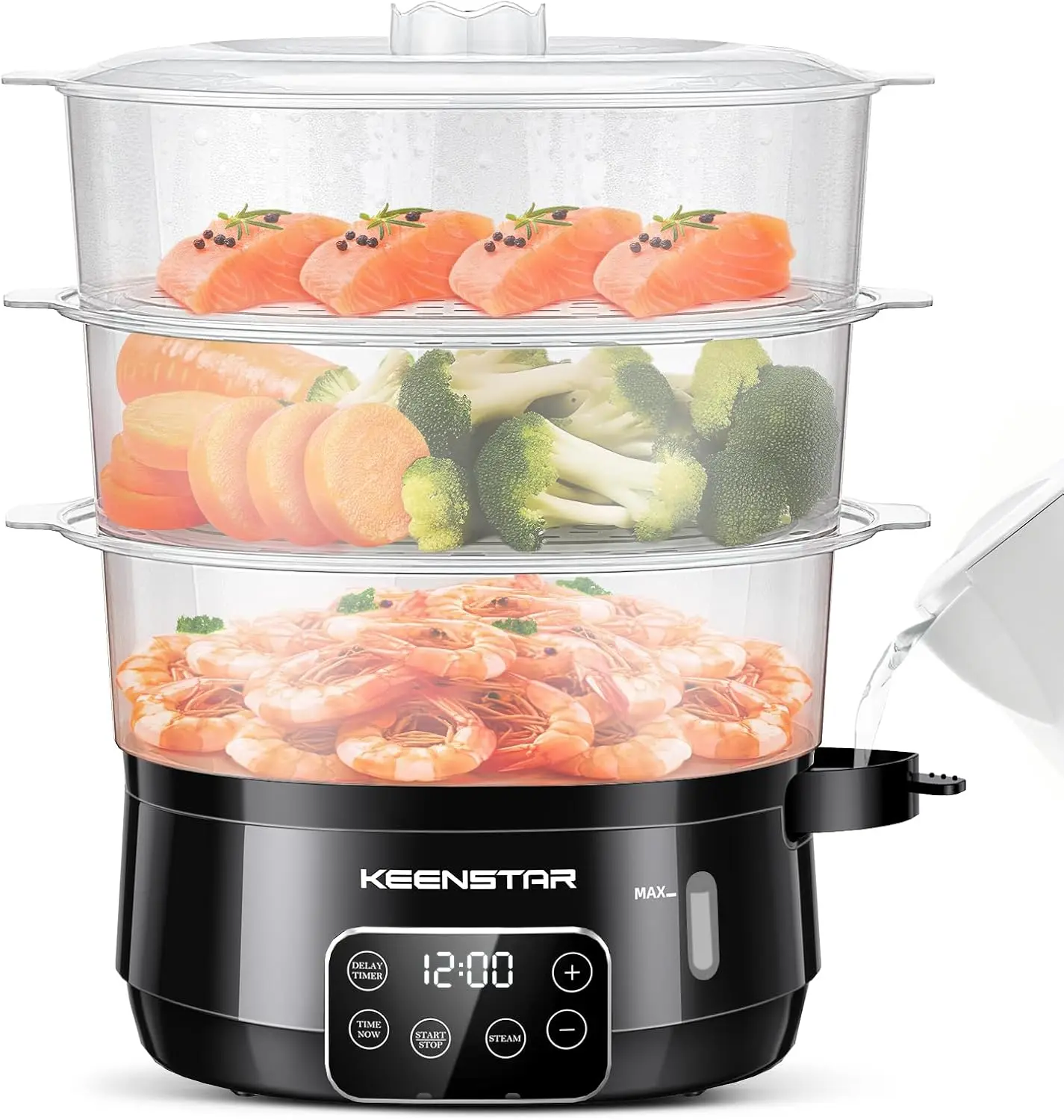 13.7QT Electric Food Steamer for Cooking, Vegetable Steamer with 3 Tiers BPA-Free Baskets, Digital Steamer with Appointment,800W