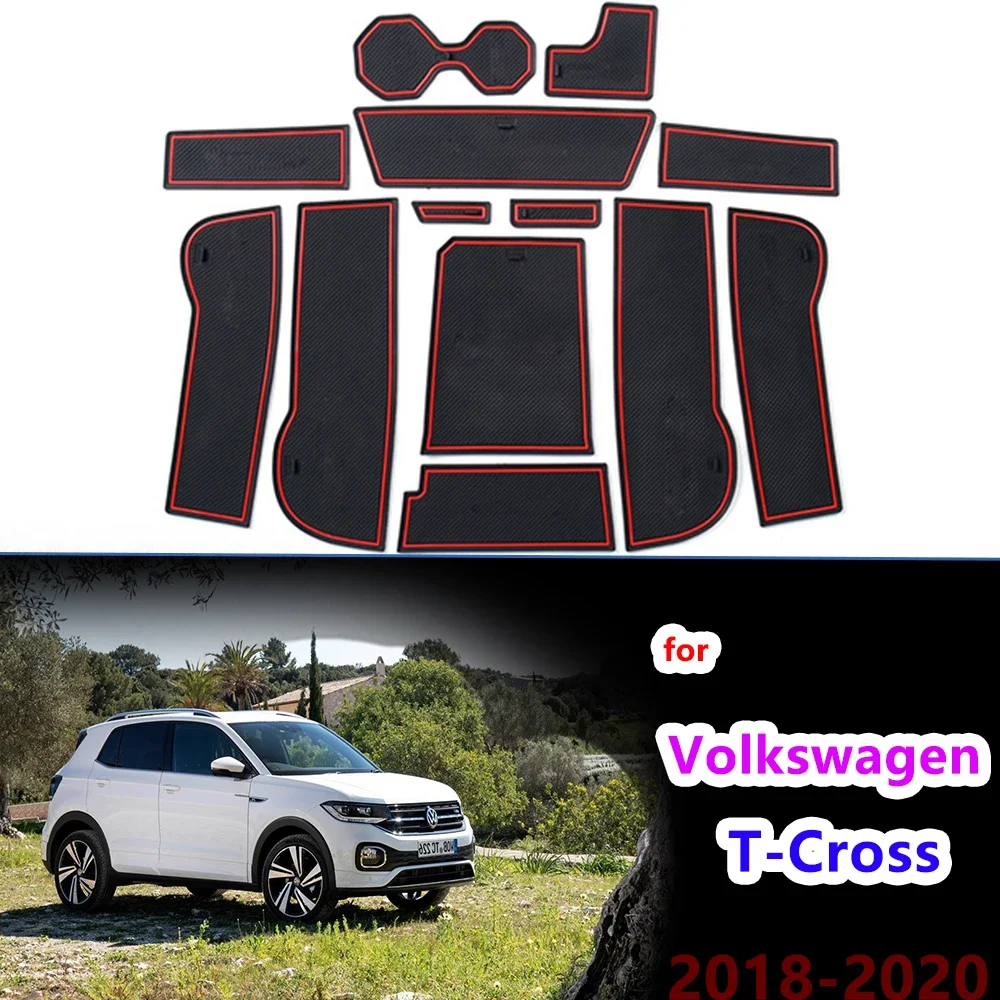 

for VW Volkswagen T-Cross 2018 2019 2020 Rubber Anti-slip Mat Door Groove Cup Pad Gate Slot Coaster Accessories Phone Cushion