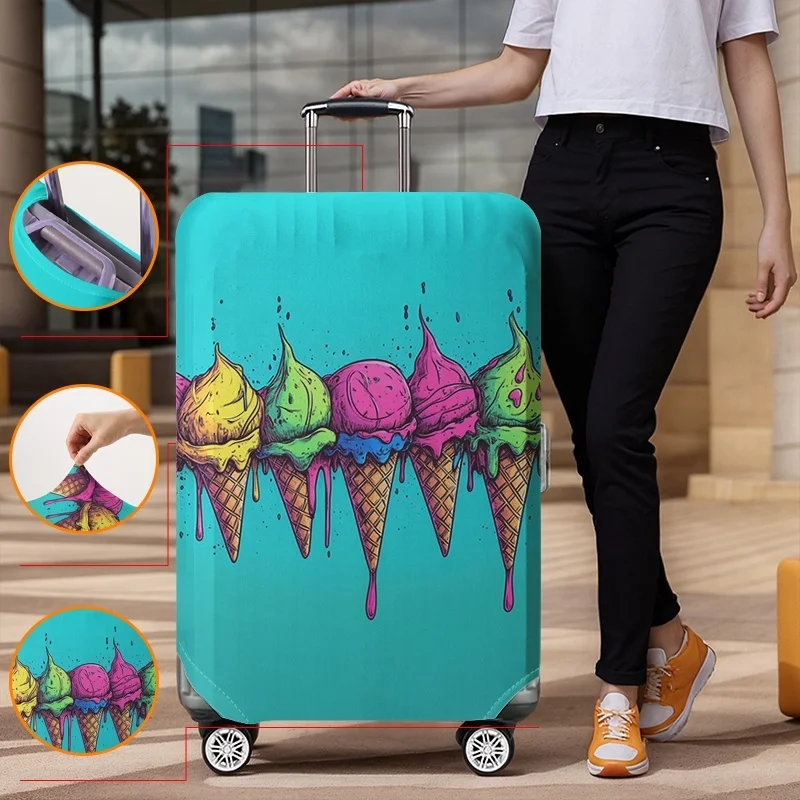 Neon ice cream cone pattern luggage protection cover, suitable for 18-32 inch luggage covers, luggage handle gloves, travel acce