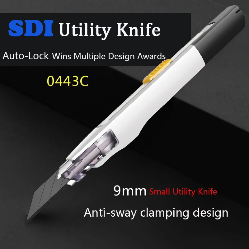 SDI 9mm Box Cutter,  30 Degree Antishake Safe Self-Locking Design Utility Knife in Warehouse Home Office, Great for curved Cut