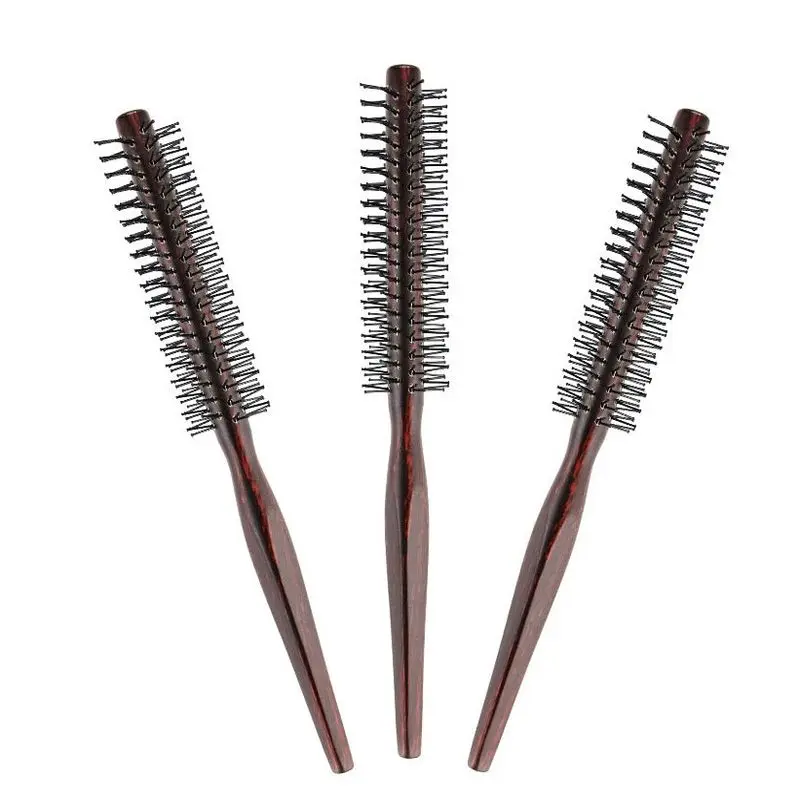 1 Pcs Curly Hair Styling Roller Comb Mini Round Nylon Hair Brush With Wooden Handle For Thin Or Short Hair Men Women Use