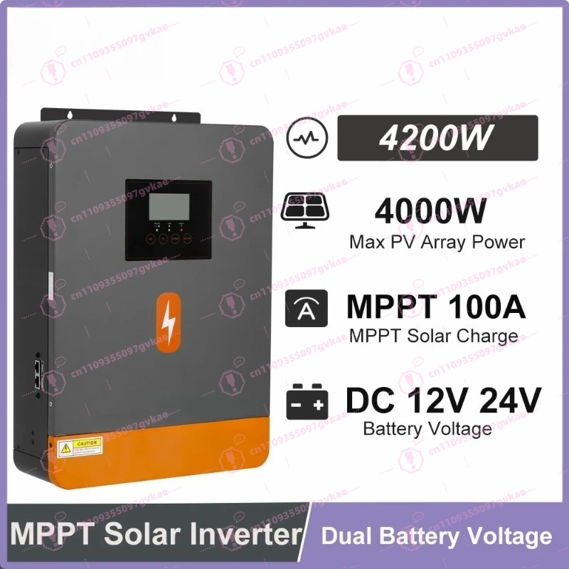 

Gold Seller 4.2KW Dual Voltage DC12V 24V To 230VAC Off Grid Hybrid Inverter with 100A MPPT Solar Charge Max PV 500V Fit Lithium