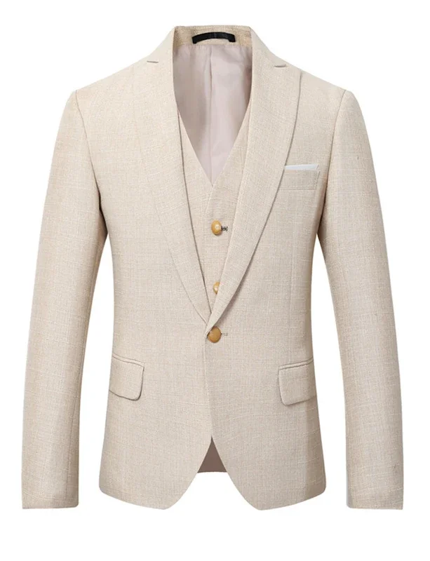 3 Pieces New Design Beige Linen Suit for Men Formal Wedding Prom Set Slim Fit Jacket Best Man Groom Tuxedos Costume Homme